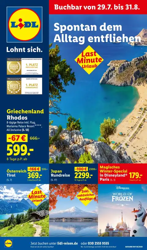 August Reise-Highlights 29.07.2026 - 31.08.2026