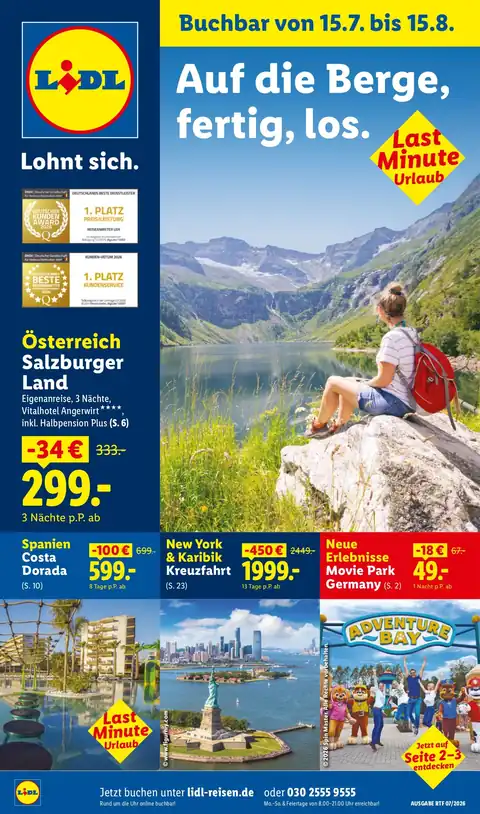 Juli/August Reise-Highlights 15.07.2026 - 15.08.2026