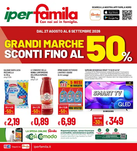 Famila · GRANDI MARCHE SCONTI FINO AL 50% · Area Iperfamila San Bonifacio