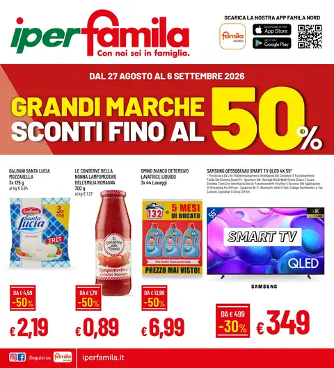 Famila · GRANDI MARCHE SCONTI FINO AL 50% · Area Iper Famila Codogno