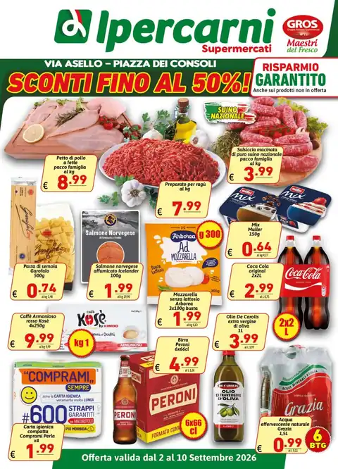 Ipercarni · Sconti fino al 50% · via Claudio Asello