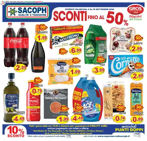 Sacoph · Sconti fino al 50% · Roma - Viale Etiopia, Setteville - Guidonia (RM), Carsoli - Carsoli (AQ)