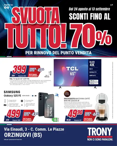 Trony · TRONY ORZINUOVI SVUOTA TUTTO sconti fino al 70% · CO.PRE. SOC. COOP